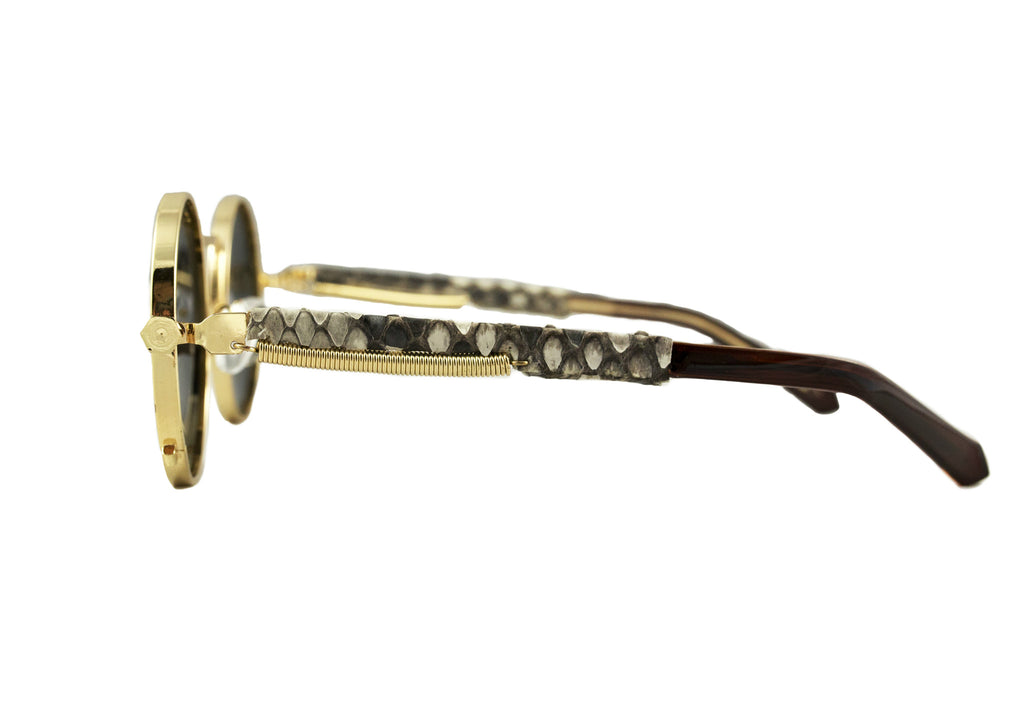 24K Gold Python Sherlock Sunglasses (Black Lenses)